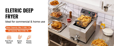 SucceBuy Commercial Deep Fryer Electric Countertop Fryer with Basket Stainless Steel Single Oil Fryer with Time & Temp Control - Smarsty