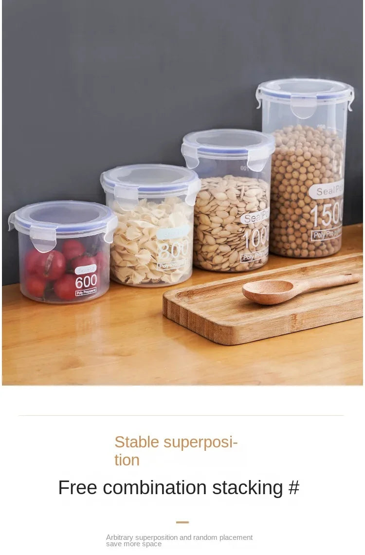 4Pcs Sealed Storage Box Transparent Kitchen Food Grain Organizer Storage Tank Plastic Large capacity Moisture-proof Sealed Jars