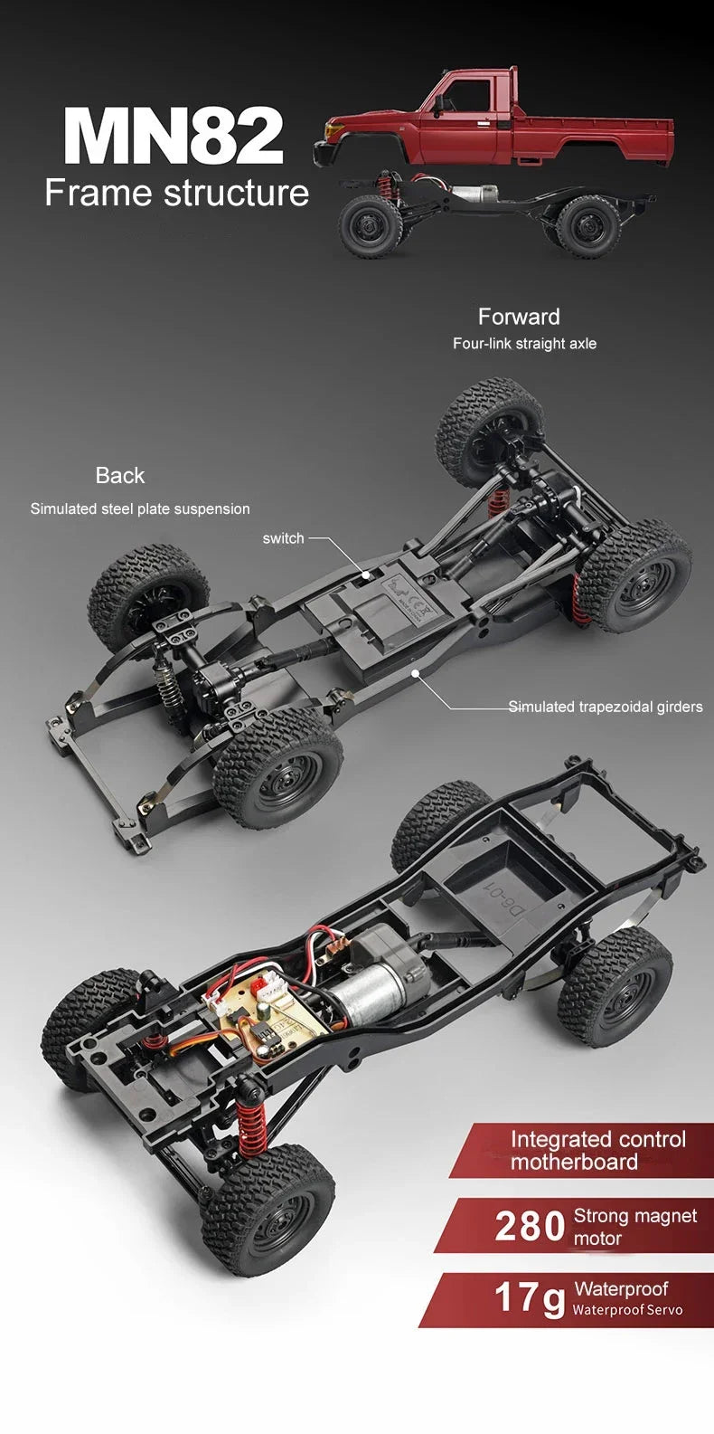 MN82 4WD RC Off-road Vehicle 1/12 LC79 Pickup Climbing Car with LED Lights Full Size Simulation RC Climbing Car Boy Toy Car
