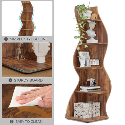 Tribesigns Corner Shelf, Modern 5-Tier Wall Corner Bookshelf, Stylish Corner Small Bookcase Storage Rack Plant Stand