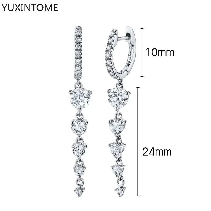 925 Sterling Silver Hoop Earrings White Crystal Luxury - Smarsty