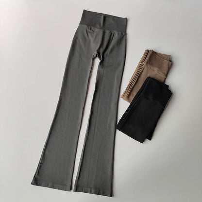 High Waisted Compression Without Awkward Lines Micro Flared Yoga Outdoor Wear Seamless Elastic Fitness Pants Lifting Leggings - Smarsty