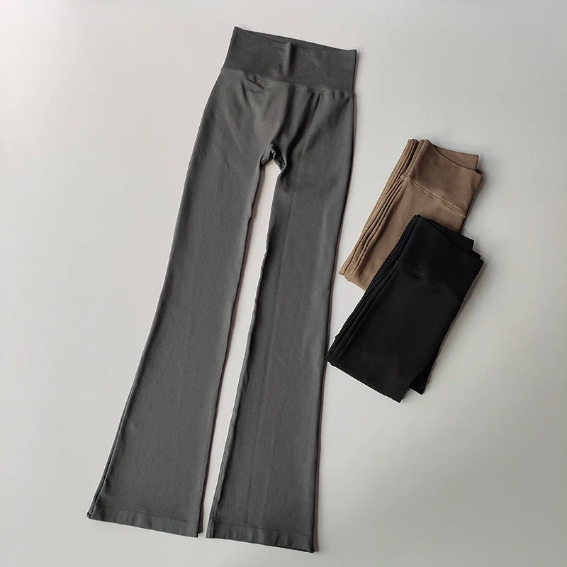 High Waisted Compression Without Awkward Lines Micro Flared Yoga Outdoor Wear Seamless Elastic Fitness Pants Lifting Leggings - Smarsty