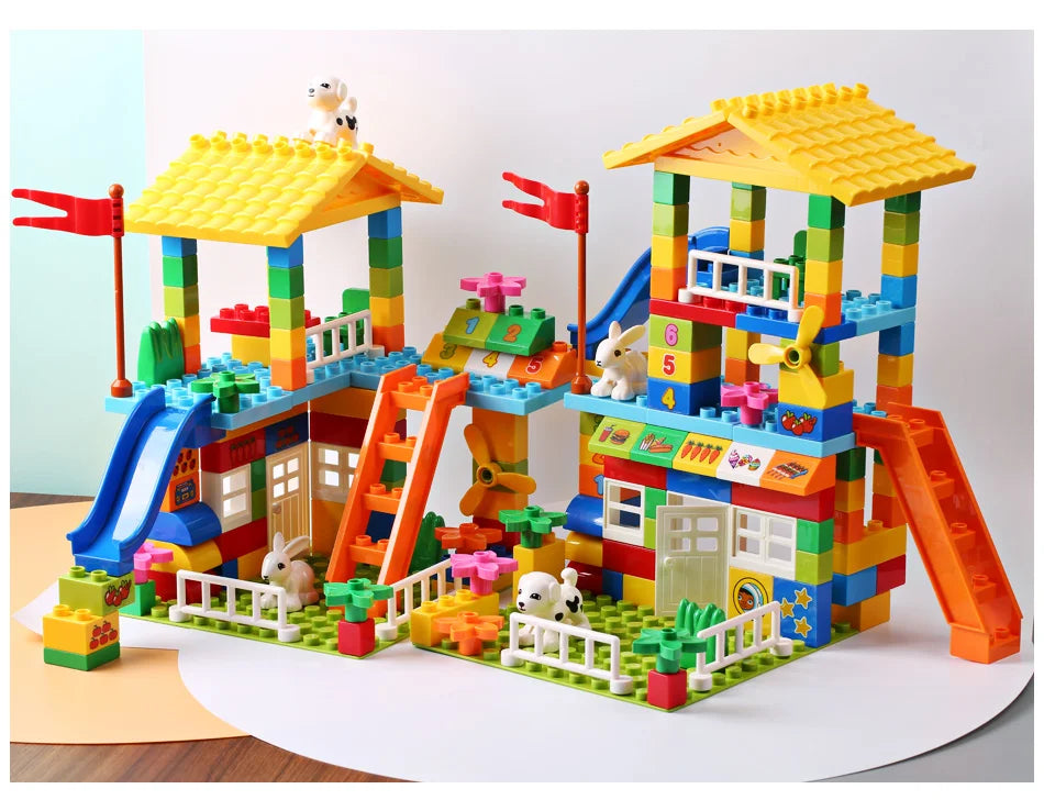 153PCS Big Particle Roof Blocks Compatible City House Big Size Slide Building Blocks Castle Brick Toys For Children - Smarsty