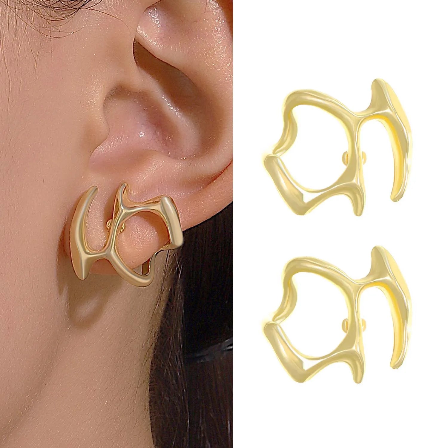 Irregular Liquid Metal Hollow Earrings Lightweight Punk - Smarsty