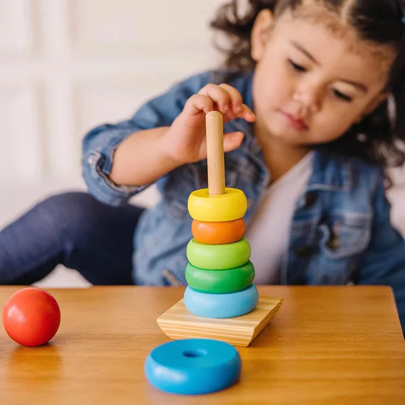 Wooden Rainbow Tower Children Educational Montessori Toys Childhood Learning Kids Colorful Wood Blocks for Christmas Gift TMZ