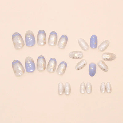 Romantic 24pcs Blue French Style Press On Nails - Smarsty