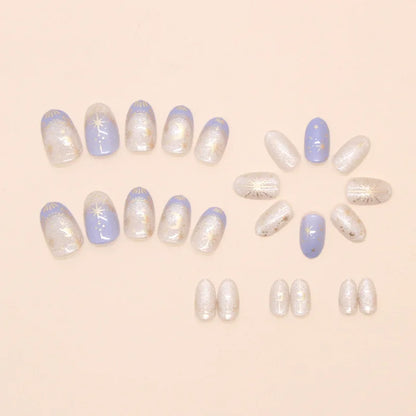 Romantic 24pcs Blue French Style Press On Nails - Smarsty