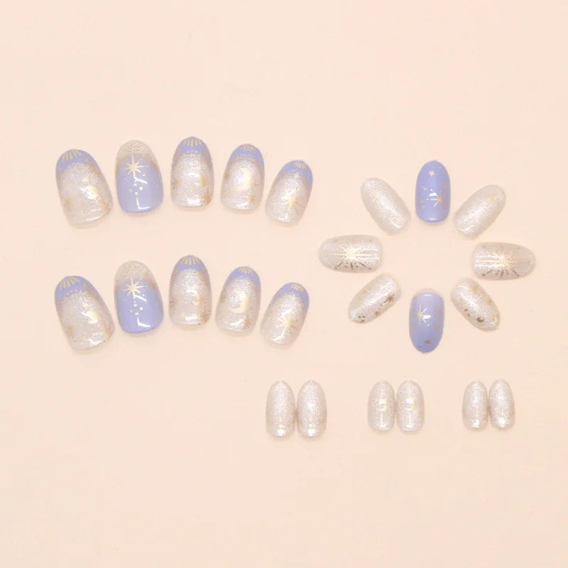 Romantic 24pcs Blue French Style Press On Nails - Smarsty