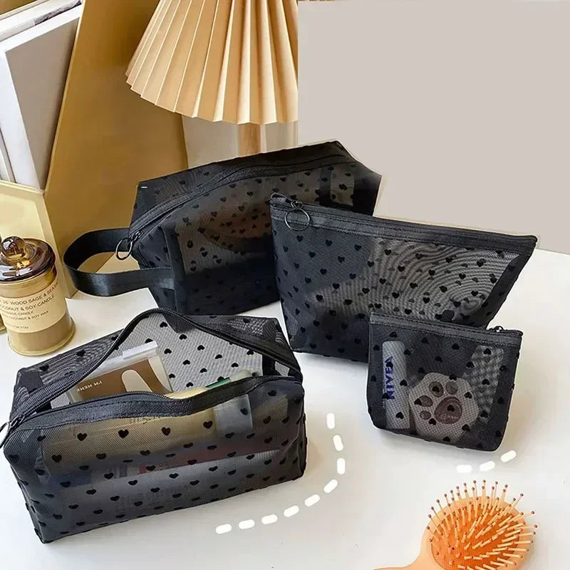 Heart Shaped Nylon Mesh Cosmetic Bag Zipper Organizer - Smarsty
