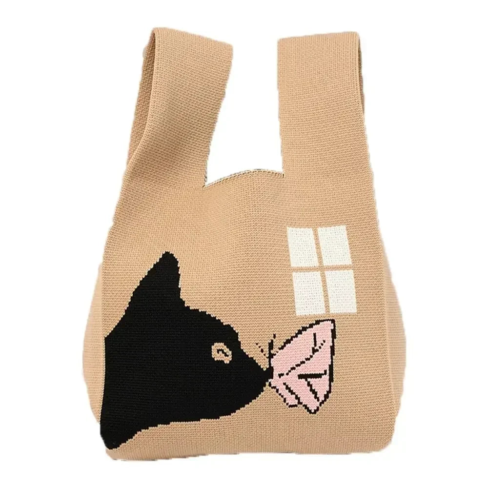 Cat Knit Handbag High Capacity Knot Wrist Bag For Women - Smarsty