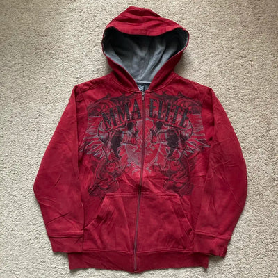 American Y2K New Fashion Trend Fleece Padded Zipper Hoodie Women Street Hip Hop Joker Loose Sweatshirt Couple Casual Punk Hoodie - Smarsty