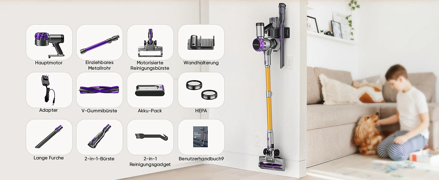 YISORA Cordless Vacuum Cleaner, 40Kpa 55Mins Running Time Wireless Vacuum Cleaner with Touchscreen for Pet Hair, Carpet