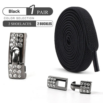 No Tie Shoe Laces Diamond Buckle Elastic Laces Shoelaces Sneaker Kids Adult Shoelace Suitable For Sports Casual Shoes Boots - Smarsty