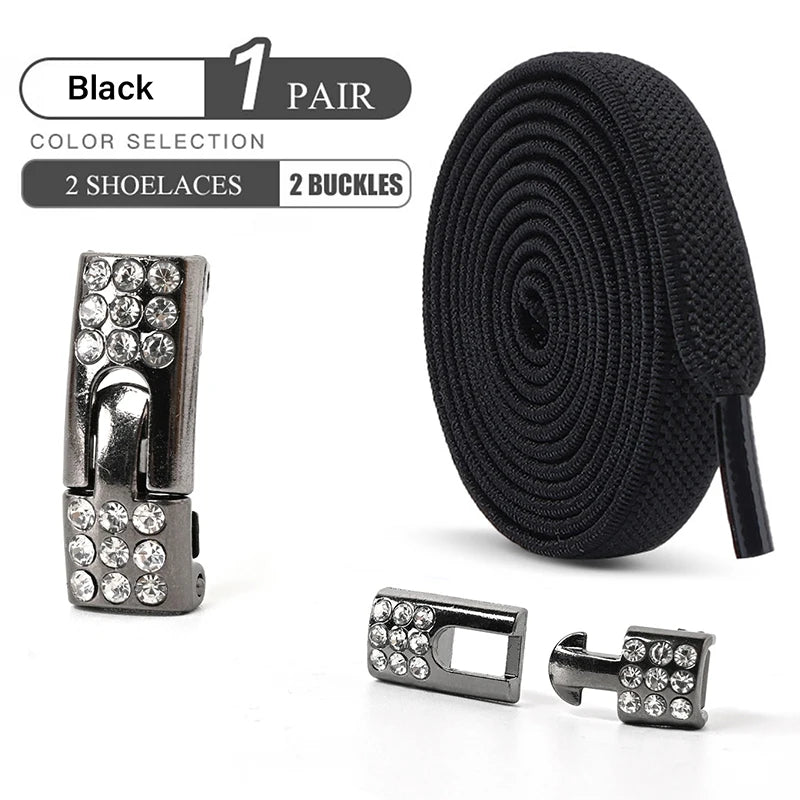 No Tie Shoe Laces Diamond Buckle Elastic Laces Shoelaces Sneaker Kids Adult Shoelace Suitable For Sports Casual Shoes Boots - Smarsty