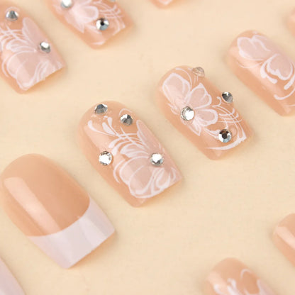 24 Piece Set Medium Long Press On Nails with Floral Design - Smarsty