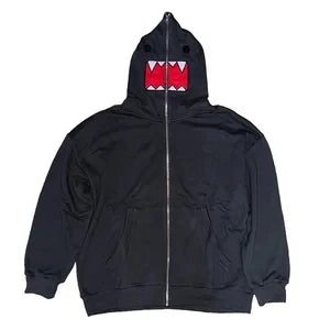 Domo kun Unisex Embroidered Jacket Long Sleeve Zipper Hooded Sweatshirt for Autumn Winter Cardigan