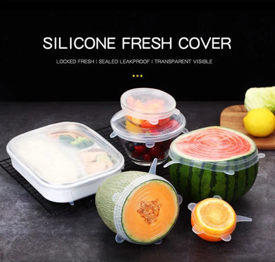 6 Pcs Silicone Cover Stretch Lids for Kitchen Microwave Food Covers Bowl Caps Elastic Silicone Lid Cap Universal Adaptable Lids by Smarsty