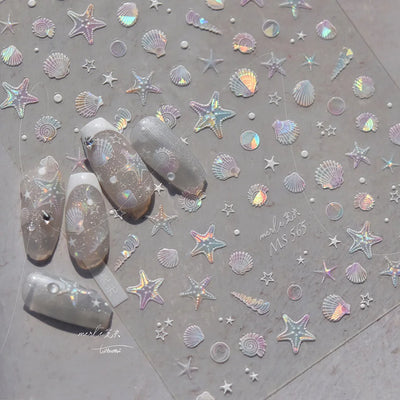 5D Summer Beach Nail Stickers with Shiny Sea Designs - Smarsty