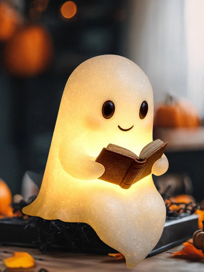 Cute Ghost Reading Book Lamp Halloween Ghost Night Light Halloween Decor for Bedroom Study Room Readers