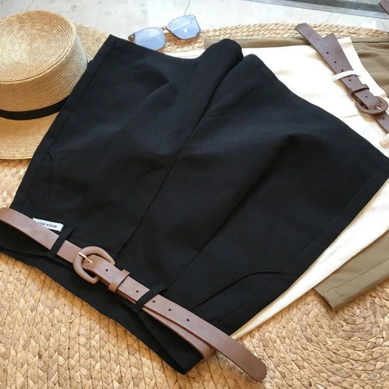 [Delivery belt] Summer new wide leg shorts Thin cotton A-frame shorts Office ladies classic loose casual zipper shorts for women - Smarsty