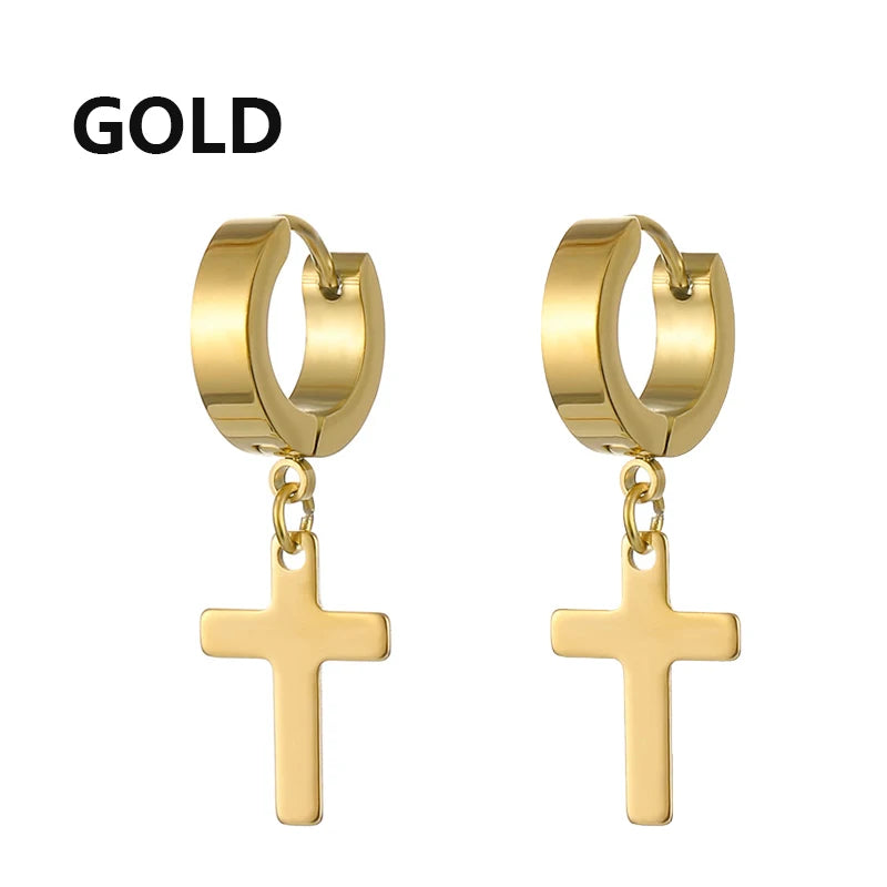 Stainless Steel Cross Dangle Earrings for Men and Women - Smarsty