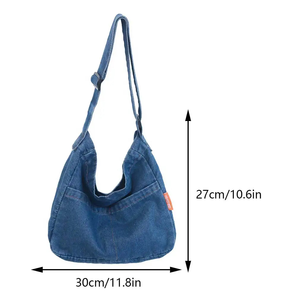 Vintage Denim Shoulder Bag Large Capacity Satchel For Women - Smarsty