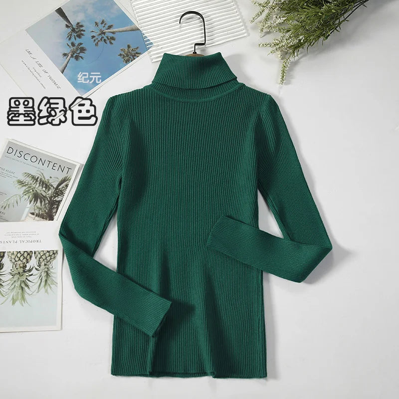 2024 Autumn Winter Thick Sweater Women Knitted Ribbed Pullover Sweater Long Sleeve Turtleneck Slim Jumper Soft Warm Pull Femme - Smarsty