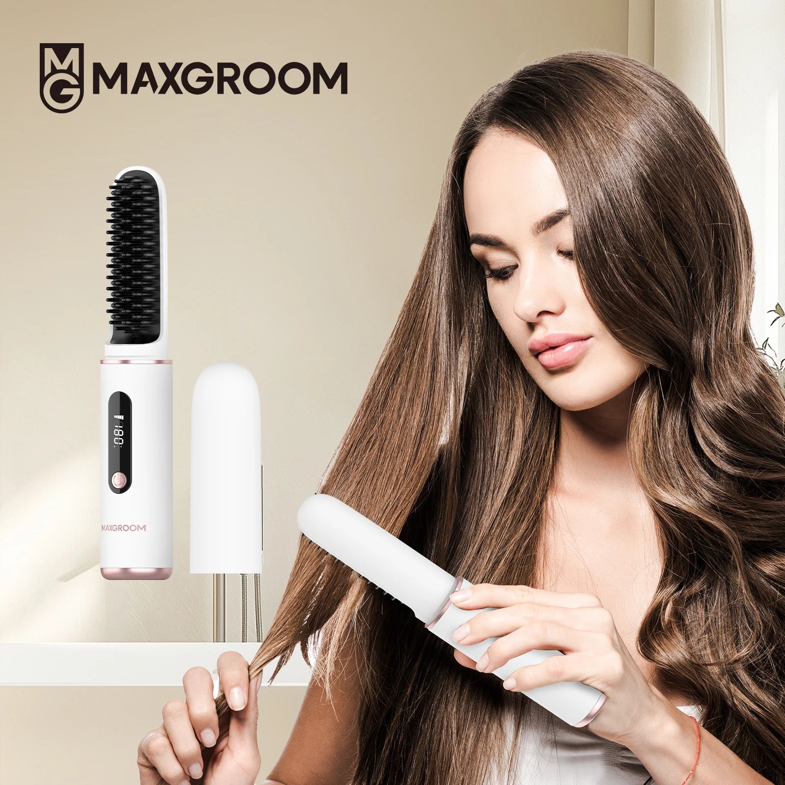 MAXGROOM Cordless Ionic Hair Straightener Brush Fast Heating - Smarsty