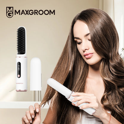 MAXGROOM Cordless Ionic Hair Straightener Brush Fast Heating - Smarsty