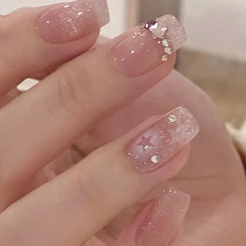 24Pcs Cute Pink Cat Eye Press On Nails Set - Smarsty