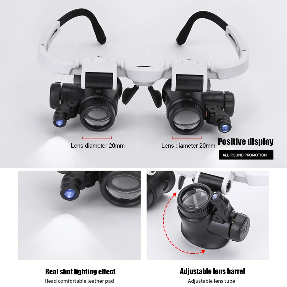 Telescopic Jeweler Magnifier 8X/15X/23X Loupes 2 LED Light Lens Magnifying Glasses for precision work Eyewear Reading Watchmaker