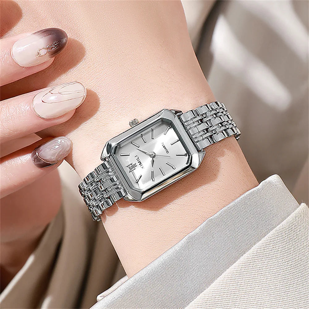 Women's Luxury Square Quartz Watch with Gold Alloy Strap - Smarsty