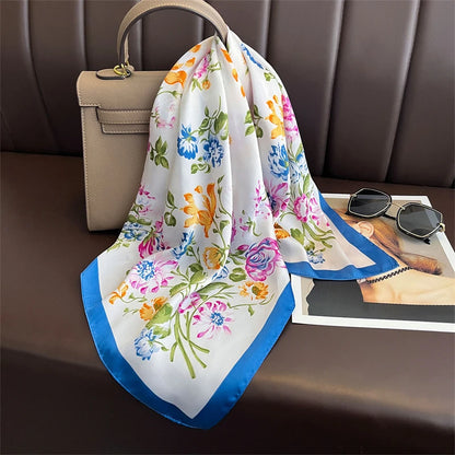 Bohemian Silk Square Scarf for Women Luxury Floral Print - Smarsty