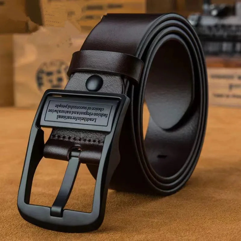 Leather Cowhide Men’s Belt Metal Alloy Pin Buckle - Smarsty