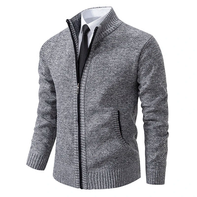Autumn And Winter New Jersey Men's Casual Sports Coat Solid Color Stand Collar Wweater Grab Fleece Warm Zipper Cardigan - Smarsty