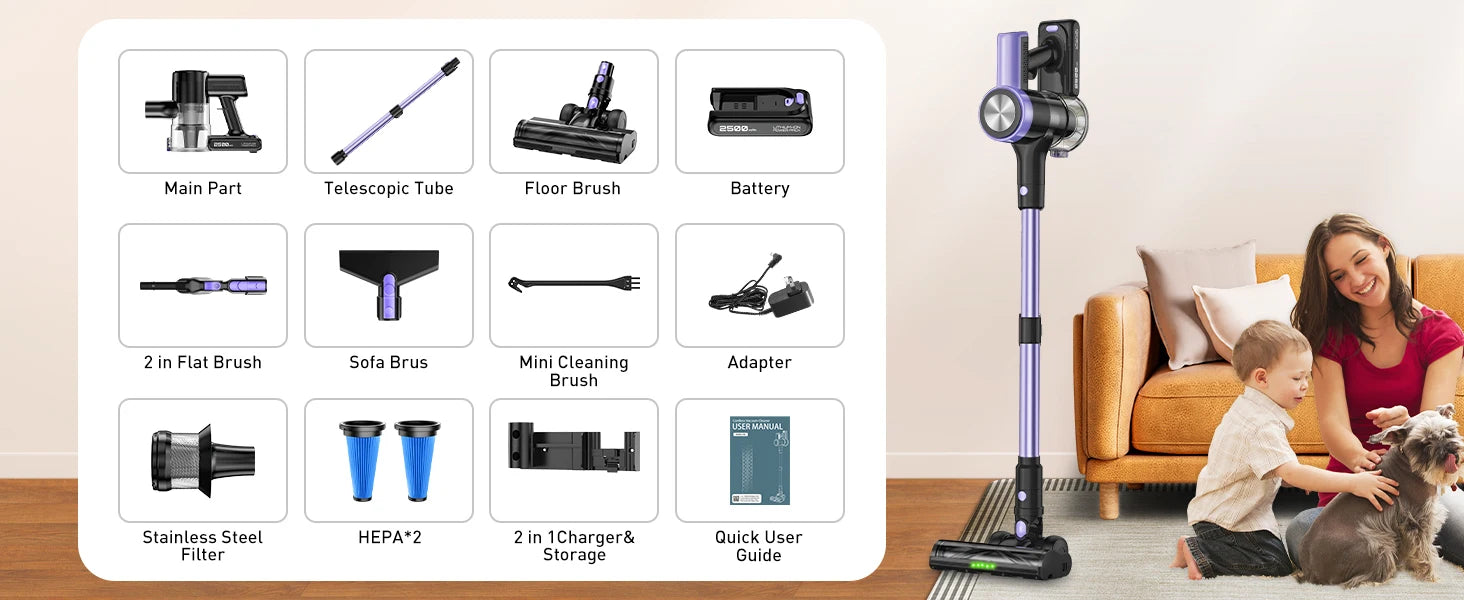 500W/55KPA Self-Standing Cordless Vacuum Cleaner,60 Mins Handheld Vacuum Cleaners,Smart LED Screen Vacuum for Carpet/Pet Hair - Smarsty