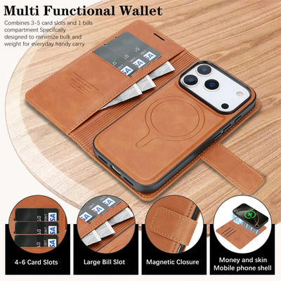 2 in 1 MagSafe Magnetic Leather Phone Case for IPhone 17 Air 16 Pro Max 15 Plus 14 13 12 16E Card Slots Wallet Protective Cover