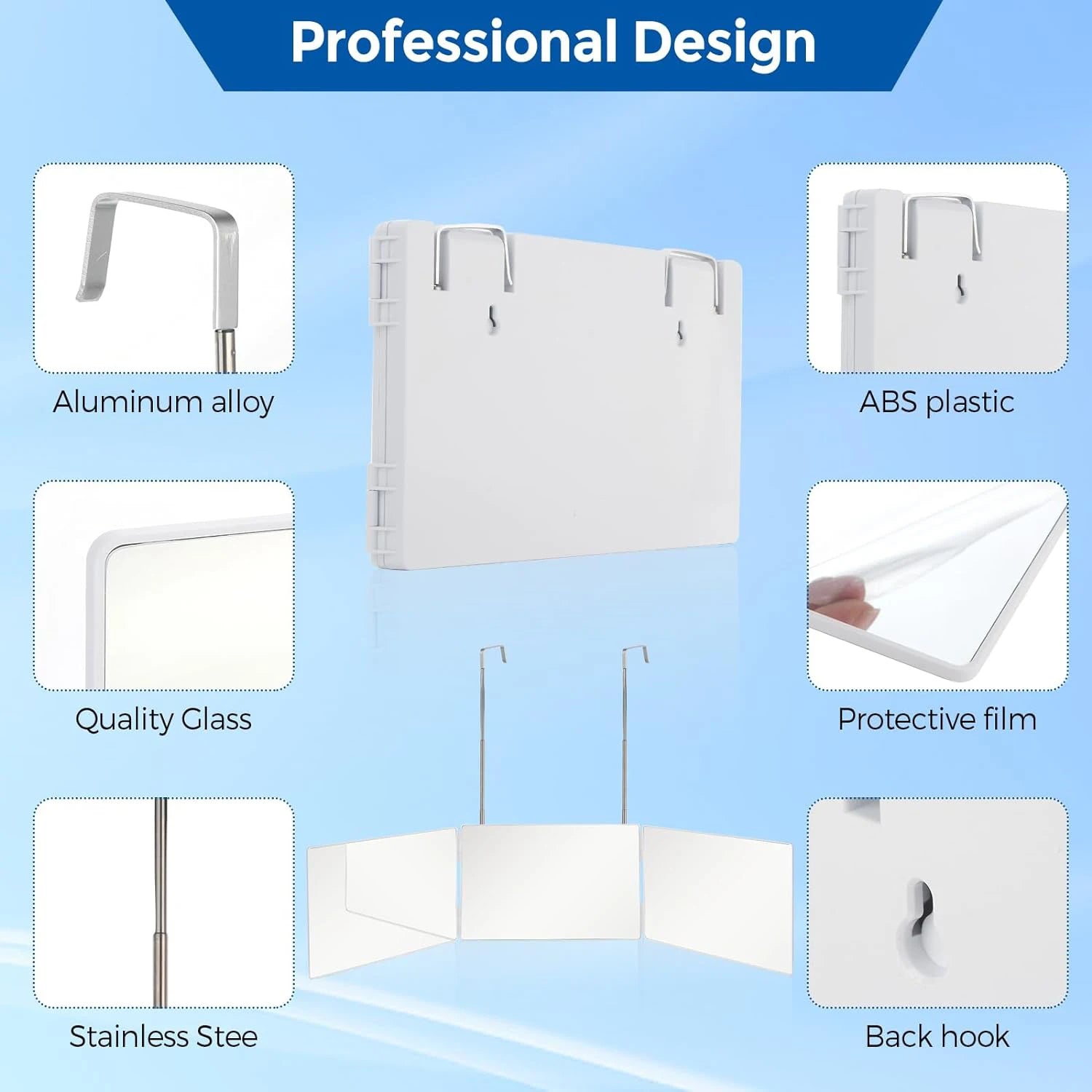 Trifold Shaving Mirror with Adjustable Hooks for Easy Use - Smarsty