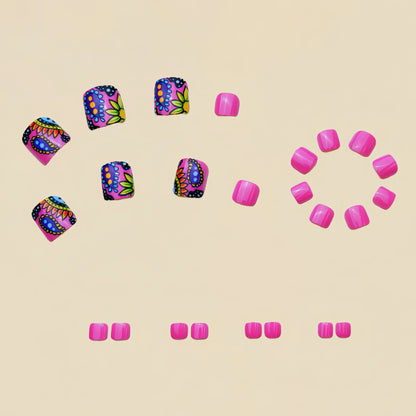 Colorful Flower Press On Nails Set with Glitter - Smarsty