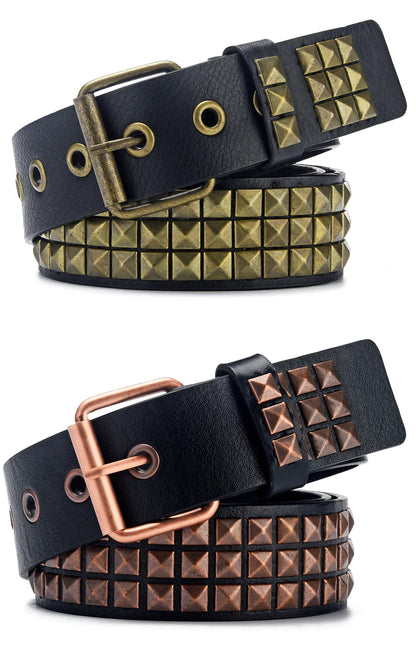 Unisex Square Bead Rivet Punk Metal Belt - Smarsty