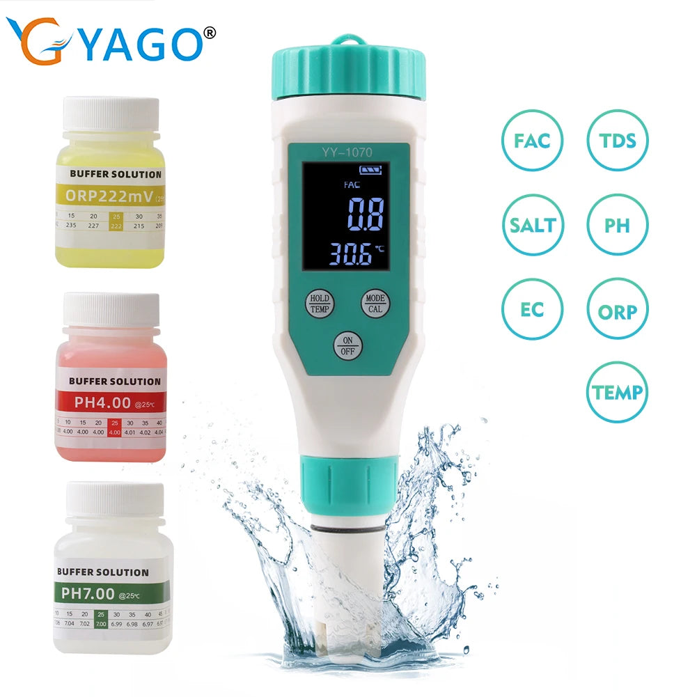 Digital Chlorine PH Tester 7 in 1 Water Quality Analyzer - Smarsty