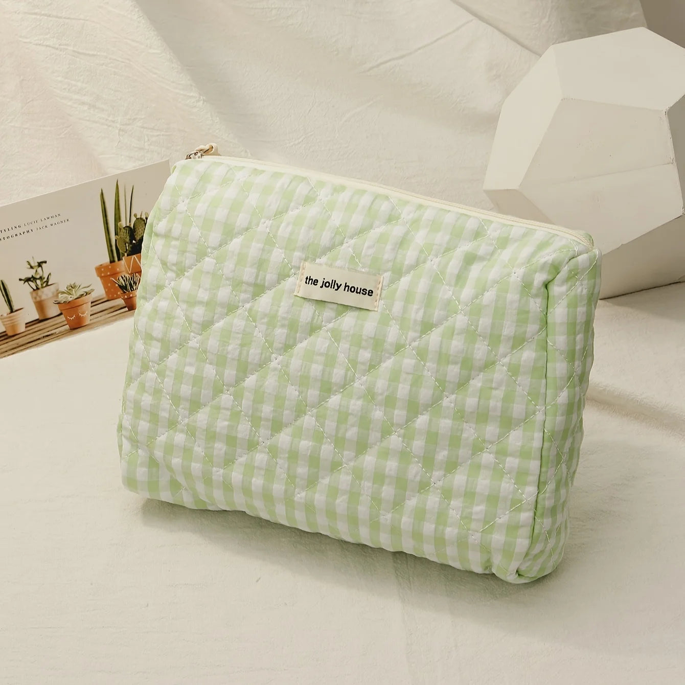 Solid Color Plaid Makeup Bag Travel Cosmetic Organizer - Smarsty