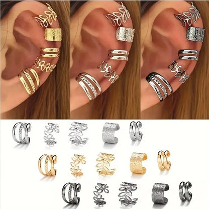 Hollow Leaf Design Clip On Earrings Set for Trendy Women - Smarsty