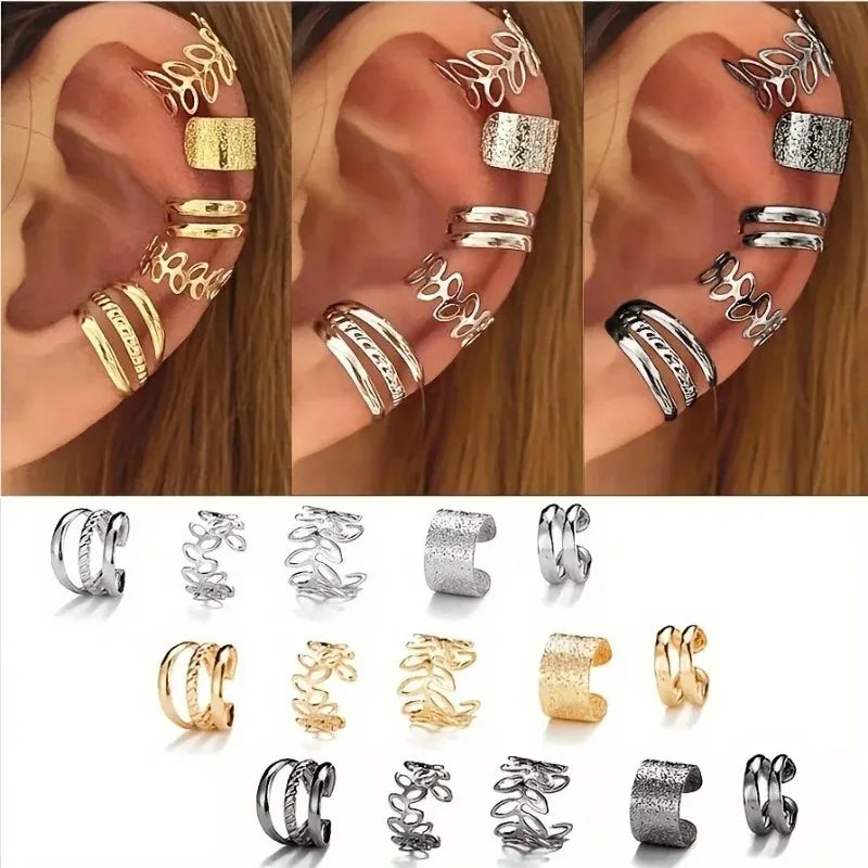 Hollow Leaf Design Clip On Earrings Set for Trendy Women - Smarsty