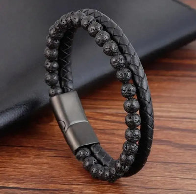 Natural Stone Leather Bracelet with Tiger Eye Beads - Smarsty