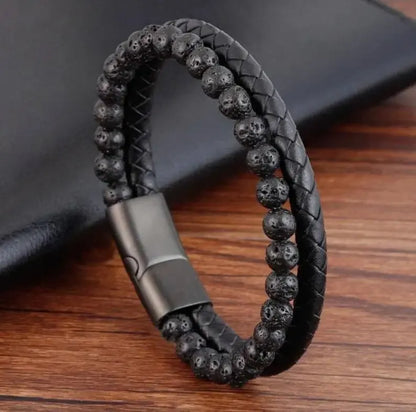 Natural Stone Leather Bracelet with Tiger Eye Beads - Smarsty