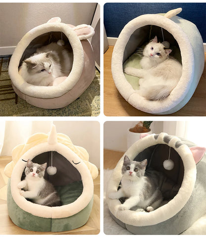 Deep Sleep Cat Bed Cartoon Pet Bed Foldable Removable Washable Pet Sleeping Bed for Small Dog Mat Bag Cave Cats Bed - Smarsty