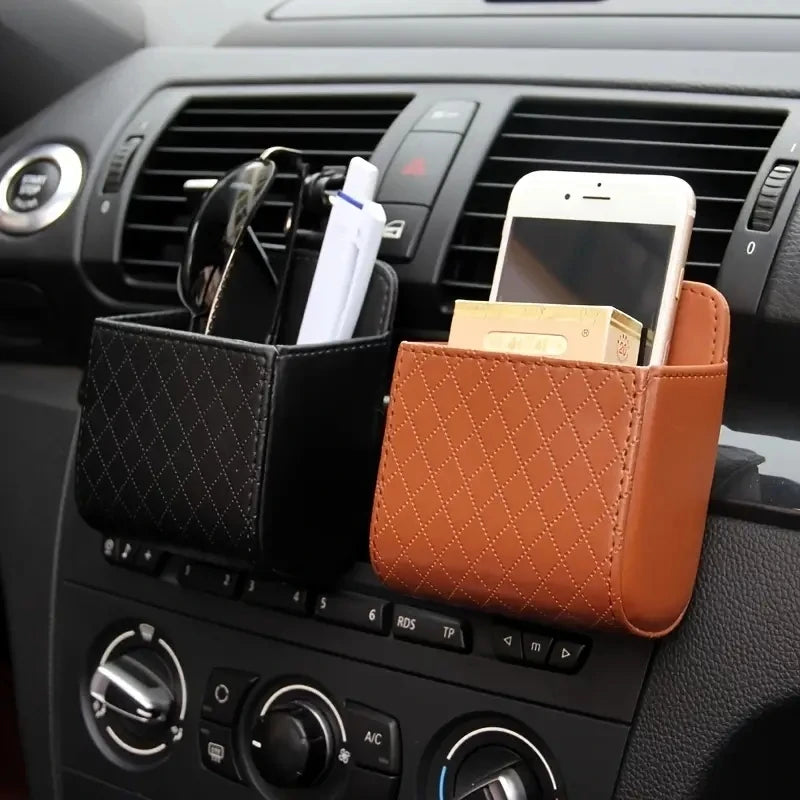 Vent Mount Car Phone Holder With PU Leather Storage Box - Smarsty