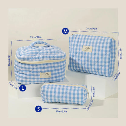 1pcs Cute Quilted Cotton Makeup Bag Women Zipper Cosmetic Organizer Cloth Handbag Box Shape Portable Toiletry Case for Girls - Smarsty
